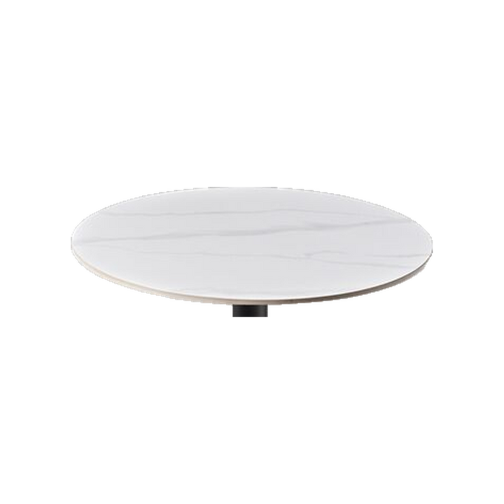 Round Marble-Look Cafe Table with Black Pedestal – tabletop detail