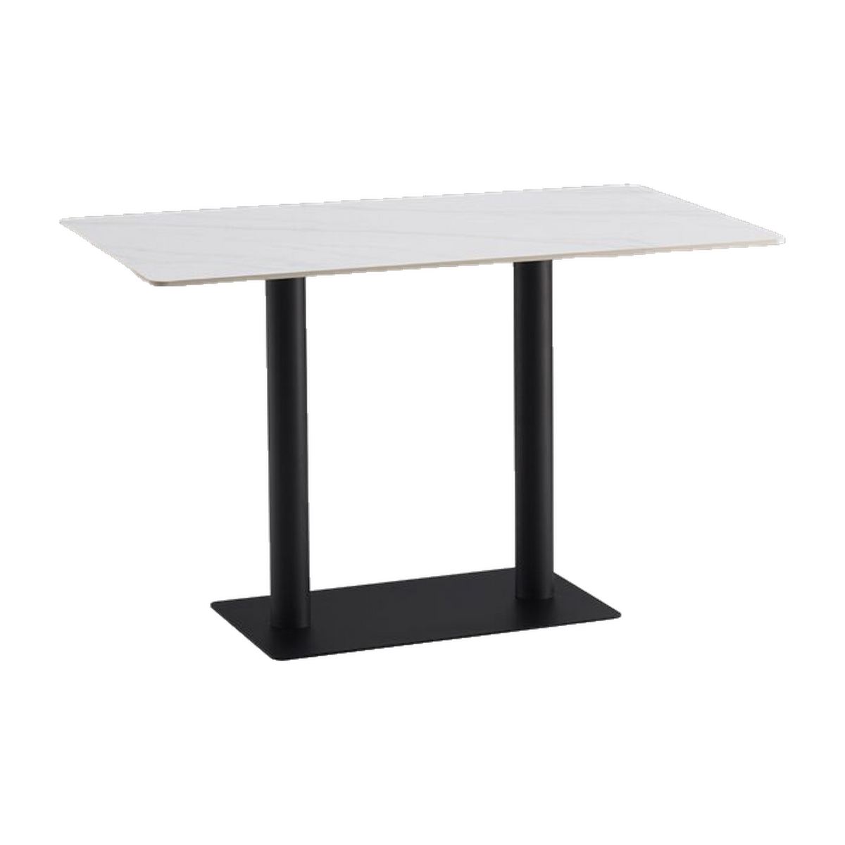 Rectangular White Marble-Look Cafe Table with Twin Black Pedestals – transparent product image