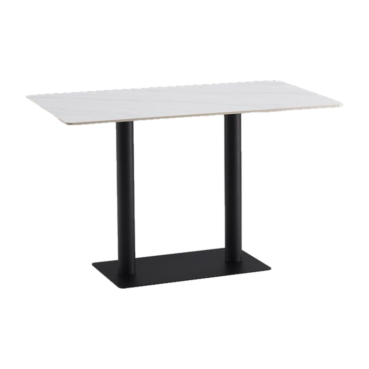 Rectangular White Marble-Look Cafe Table with Twin Black Pedestals – transparent product image