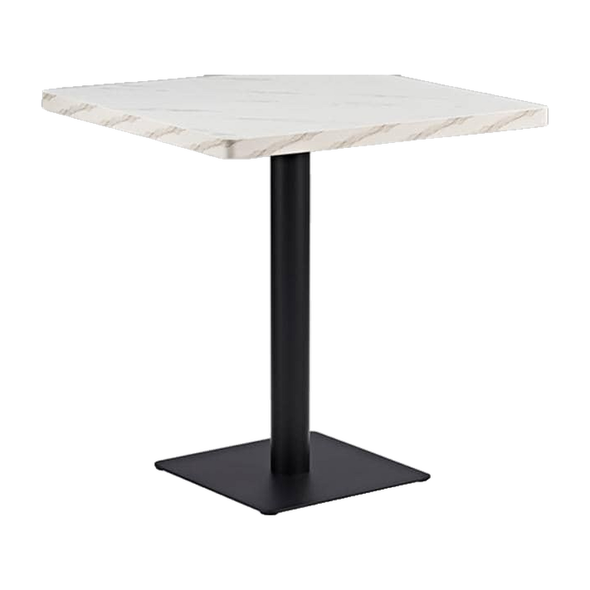 Square Marble-Look Restaurant Table with Black Pedestal – transparent product image