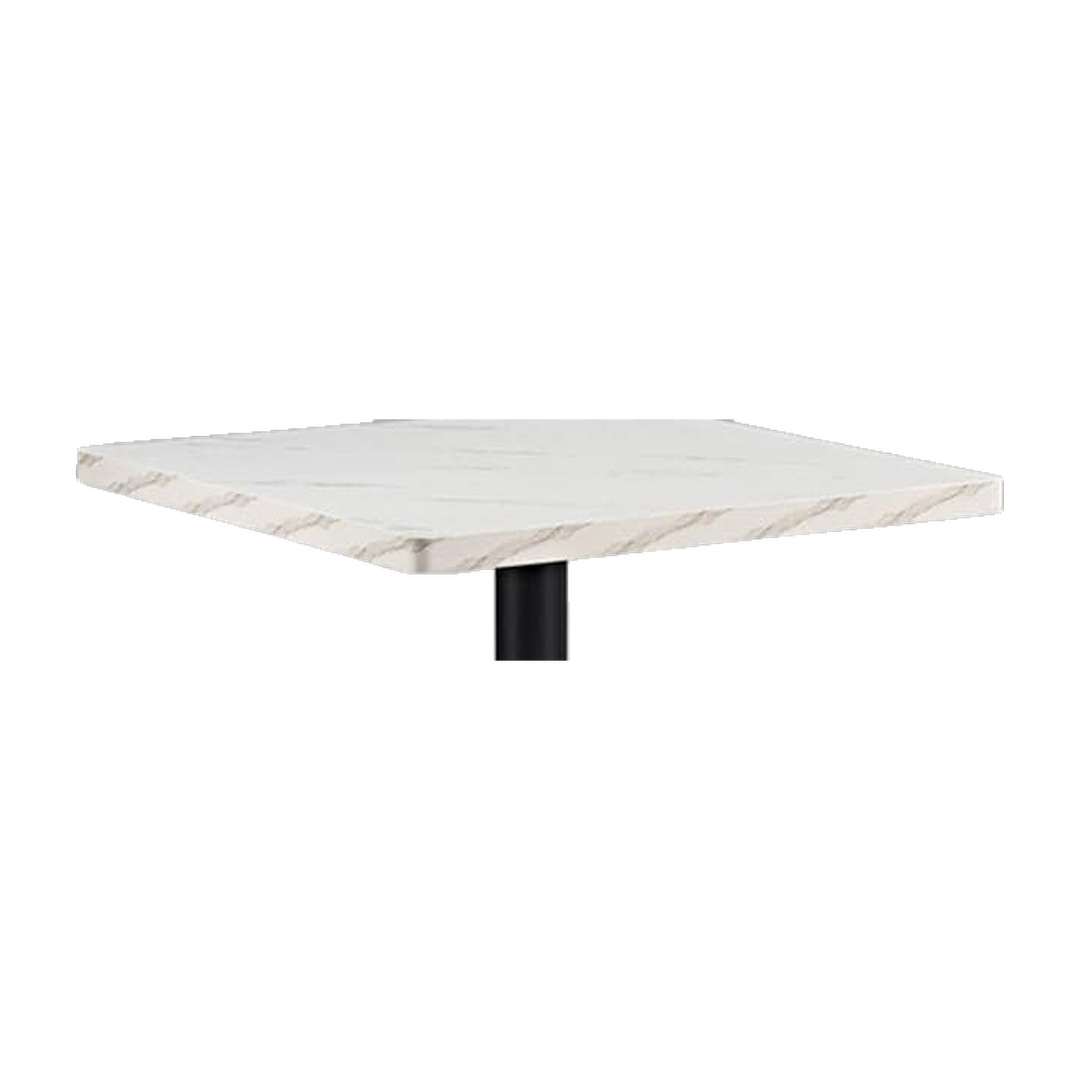 Square Marble-Look Restaurant Table with Black Pedestal – tabletop detail