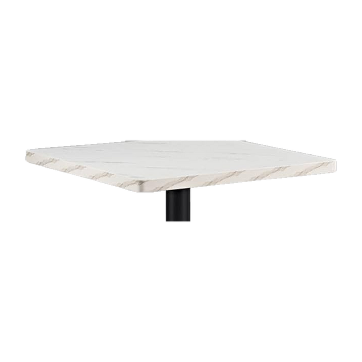 Square Marble-Look Restaurant Table with Black Pedestal – tabletop detail
