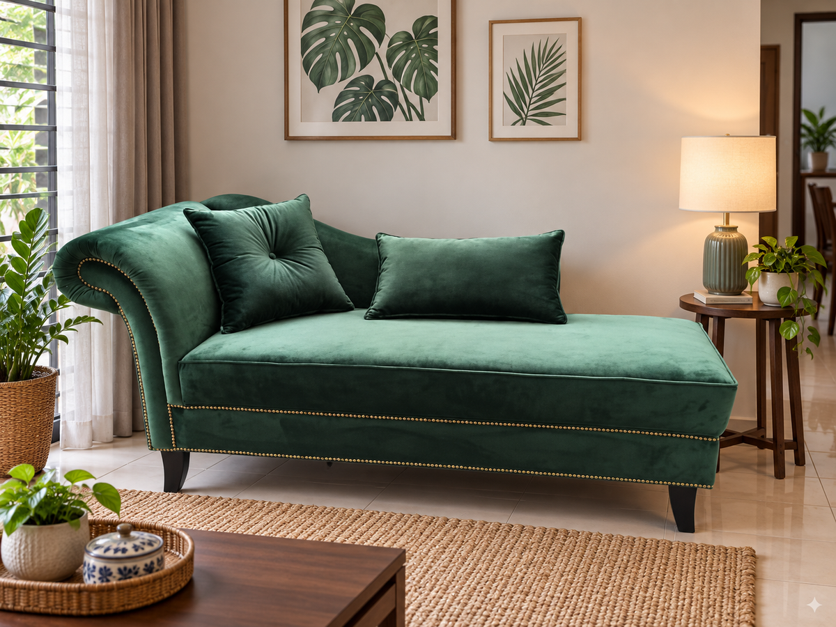 Emerald Chesterfield convertible sofa bed Malaysian lifestyle
