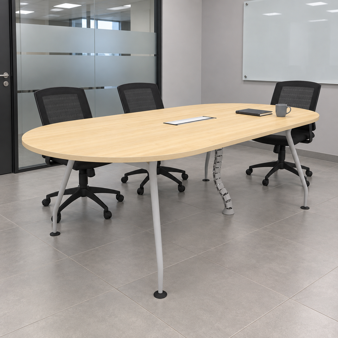 fox a leg oval — exact table configuration in a Malaysian office; chairs are styling references
