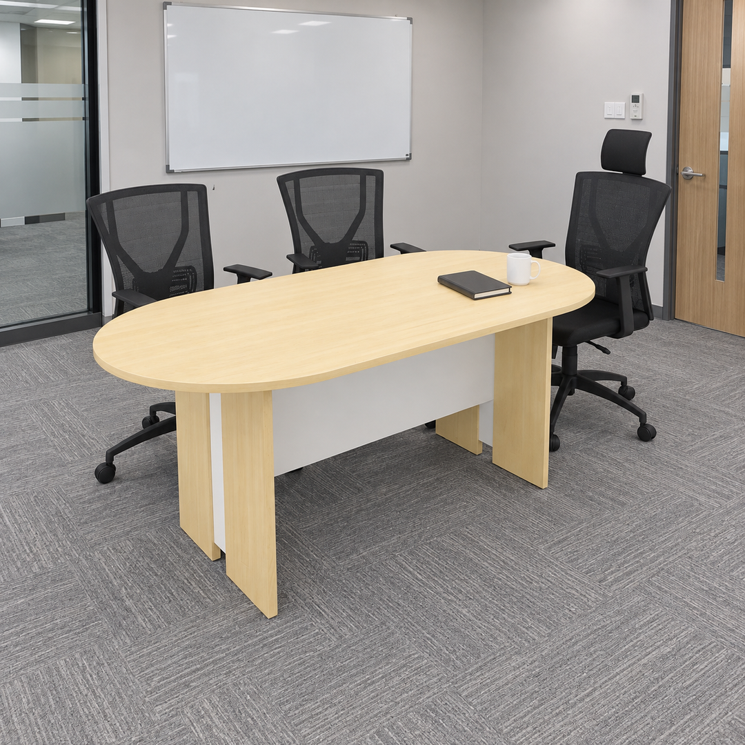 fox fm oval — exact table configuration in a Malaysian office; chairs are styling references