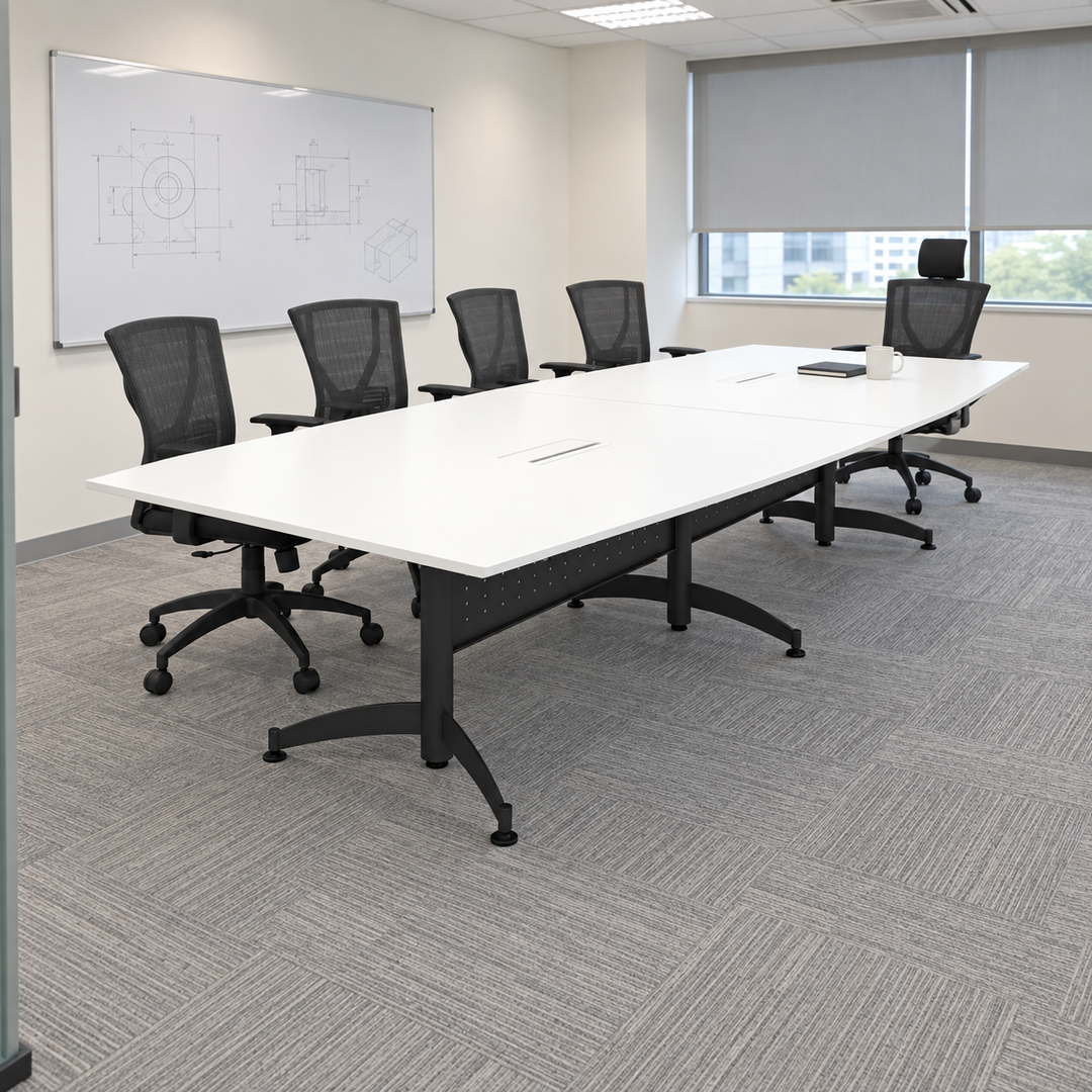 fox taxus large rectangular — exact table configuration in a Malaysian office; chairs are styling references