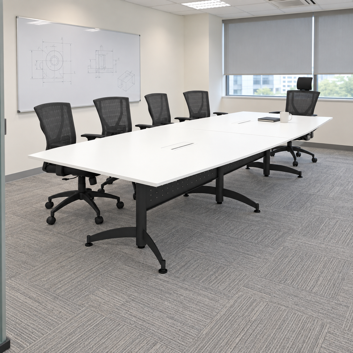 fox taxus large rectangular — exact table configuration in a Malaysian office; chairs are styling references
