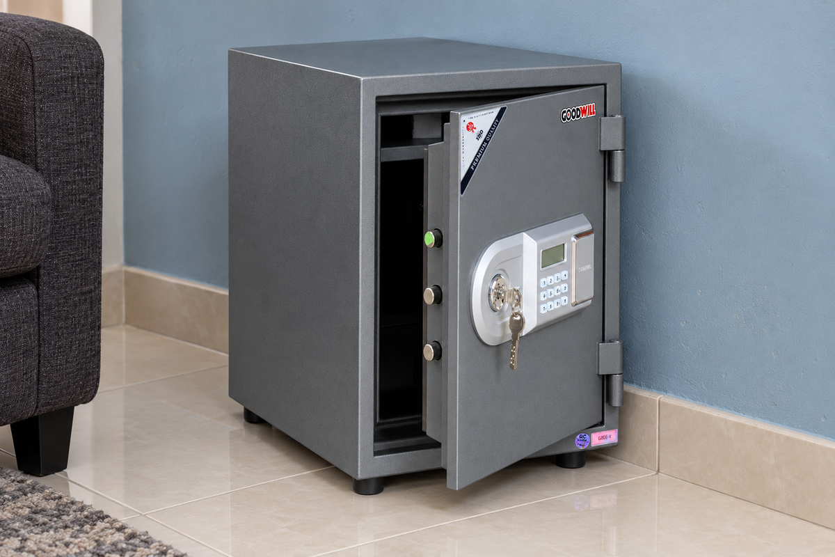 GoodWill G80E-V vertical digital safe in a Malaysian home, model-specific lifestyle image