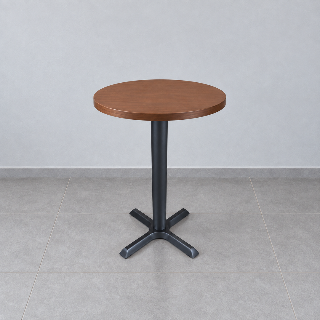 Cross Base Cafe Table — cross round walnut hero (square)