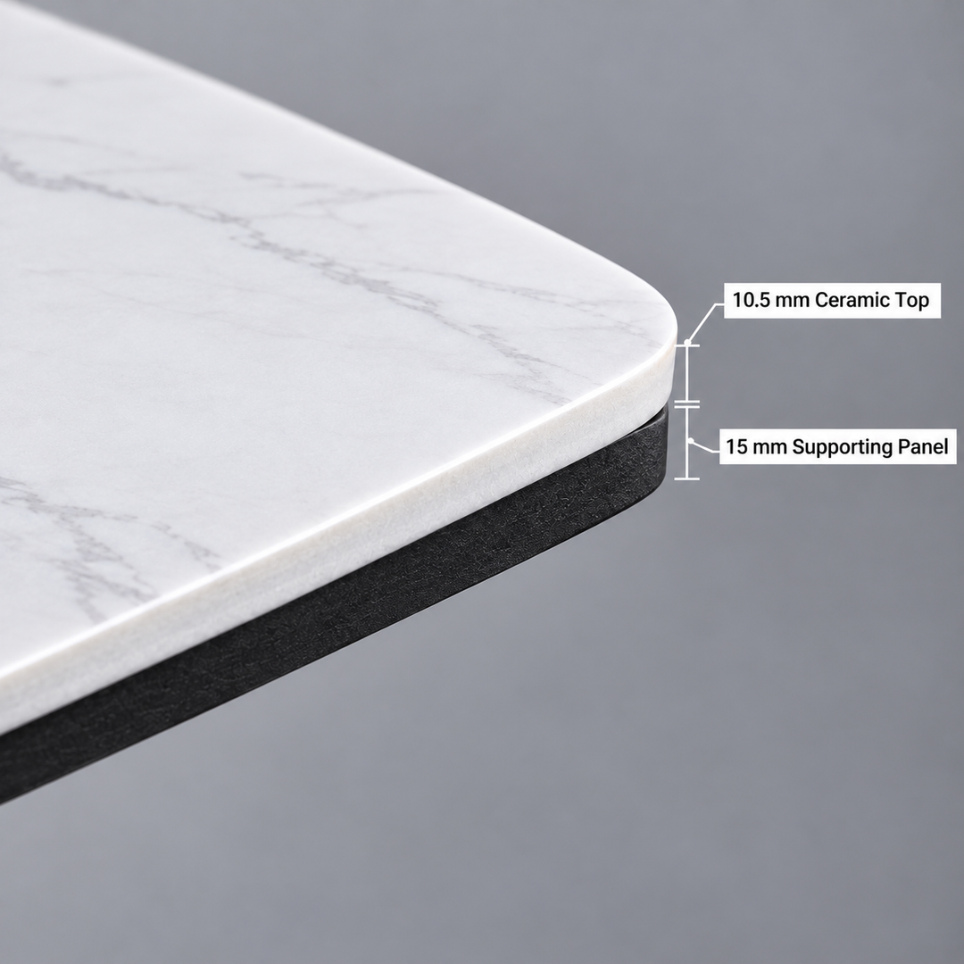 Four-Leg Ceramic Cafe Table — Marble White 10.5 mm ceramic and 15 mm supporting panel