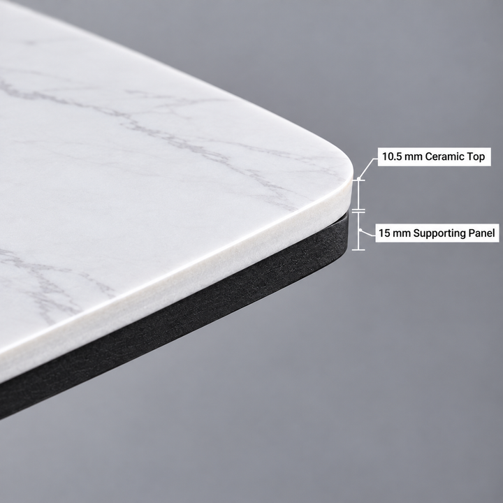 Four-Leg Ceramic Cafe Table — Marble White 10.5 mm ceramic and 15 mm supporting panel