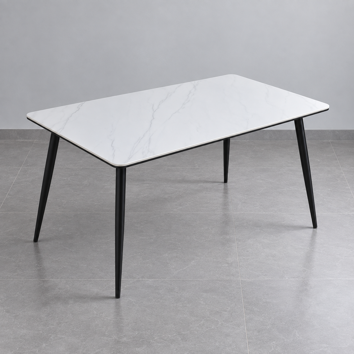 Four-Leg Ceramic Cafe Table — Marble White top with black legs, square hero