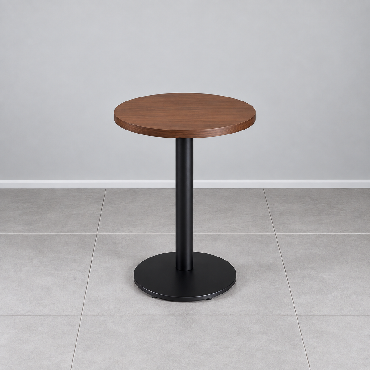 Metal Round Base Cafe Table — metal round round walnut hero (square)