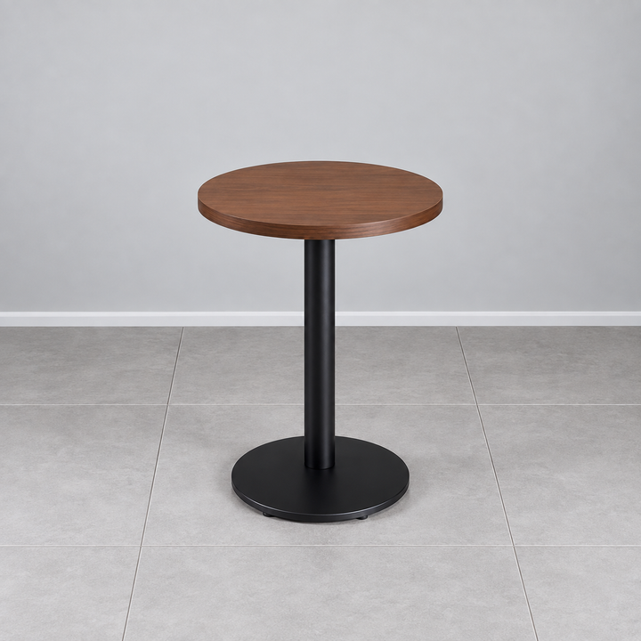 Metal Round Base Cafe Table — metal round round walnut hero (square)