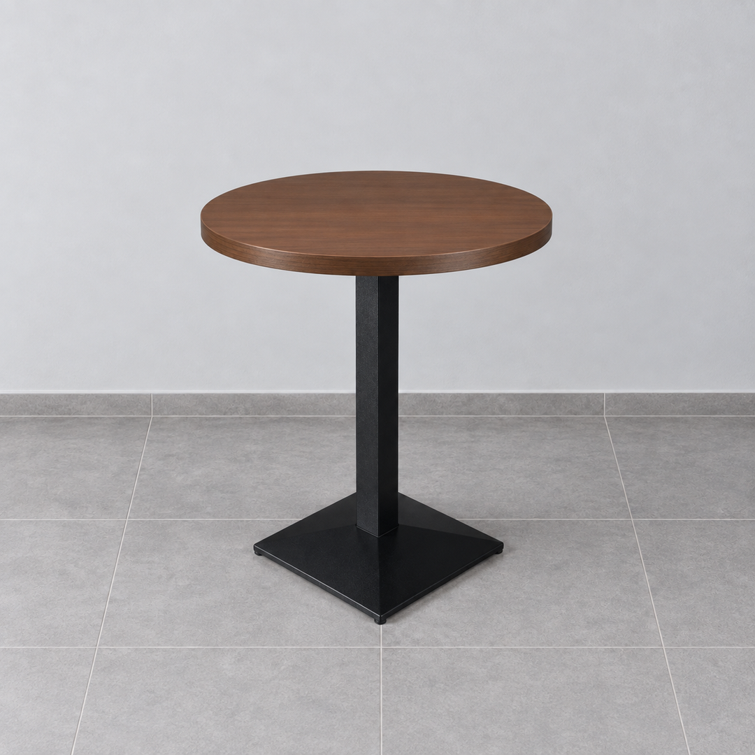 Metal Square Base Cafe Table — metal square round walnut hero (square)