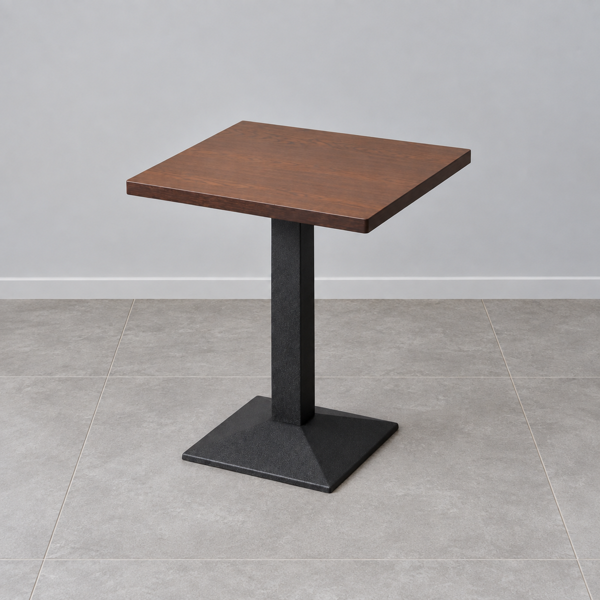 Metal Square Base Cafe Table — metal square square walnut hero (square)