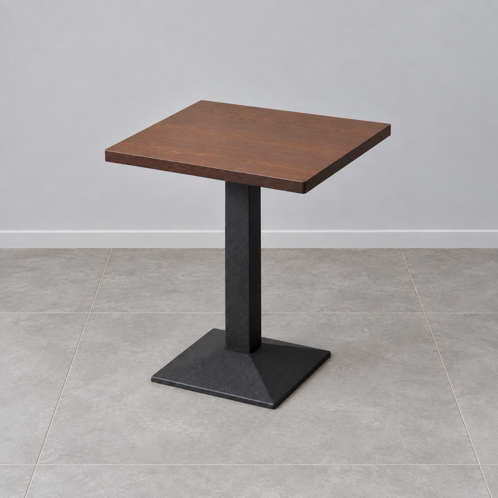 Metal Square Base Cafe Table — metal square square walnut hero (square)