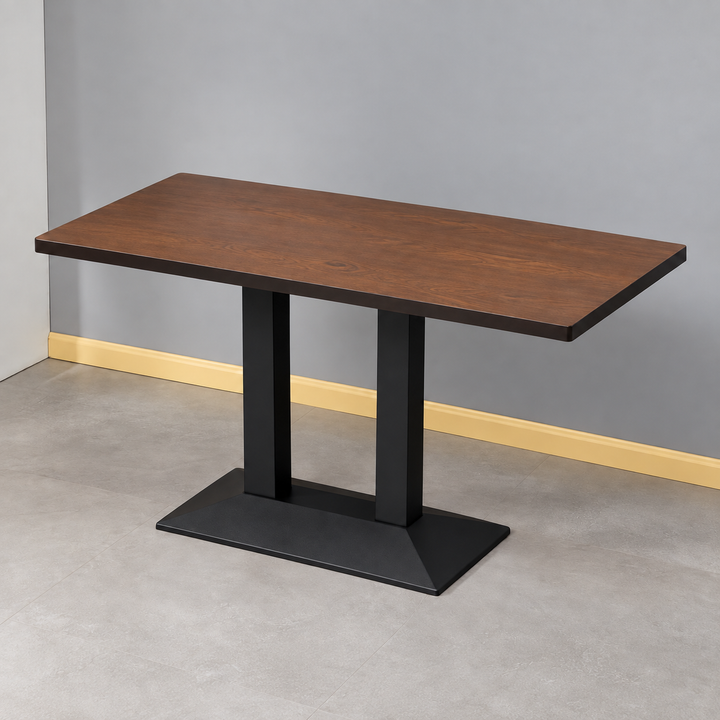 Metal Double Pedestal Cafe Table — metal walnut hero (square)