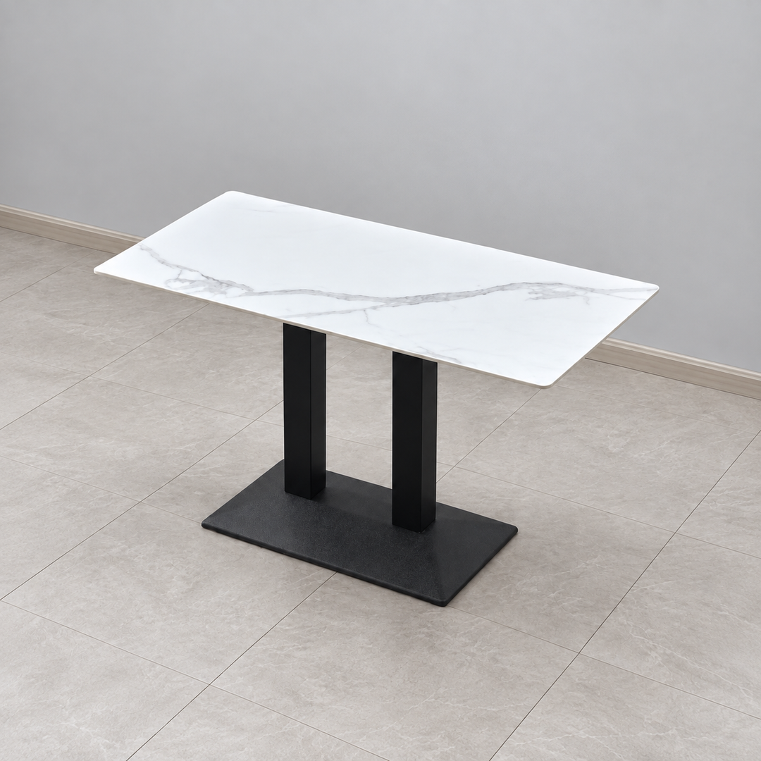 Metal Double Pedestal Cafe Table — rectangular marble white hero (square)