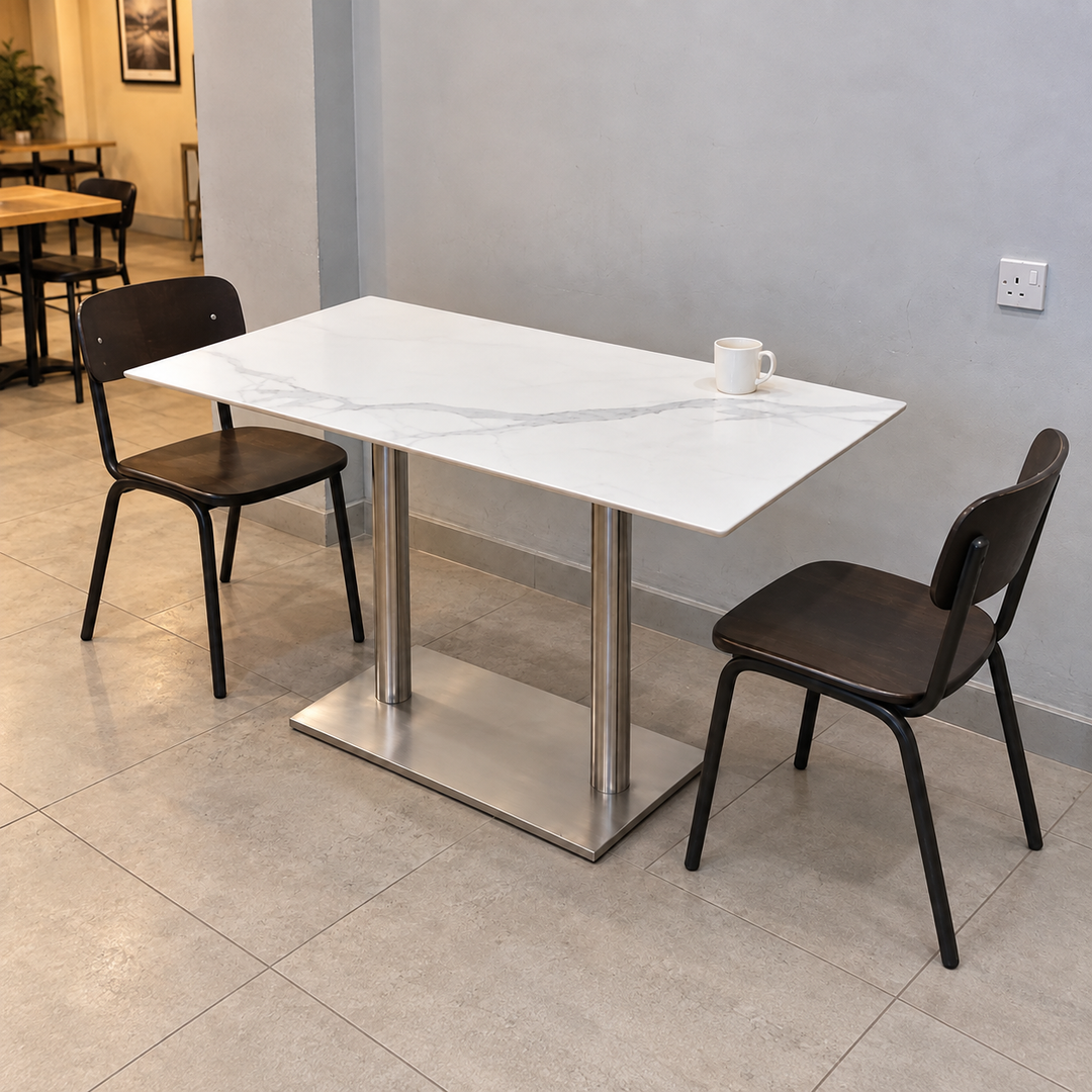 Stainless Steel Double Pedestal Cafe Table — stainless double lifestyle (square)