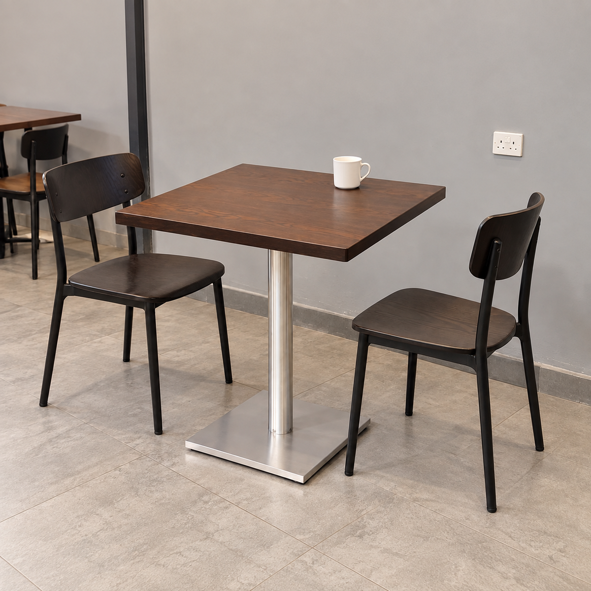 Stainless Steel Square Base Cafe Table — 420mm Base — stainless square420 lifestyle (square)