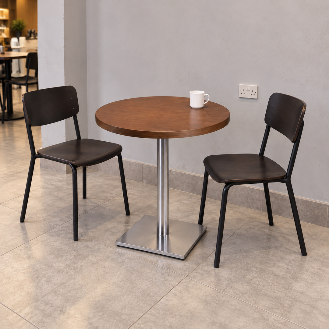 Stainless Steel Square Base Cafe Table — 450mm Base — stainless square450 lifestyle (square)