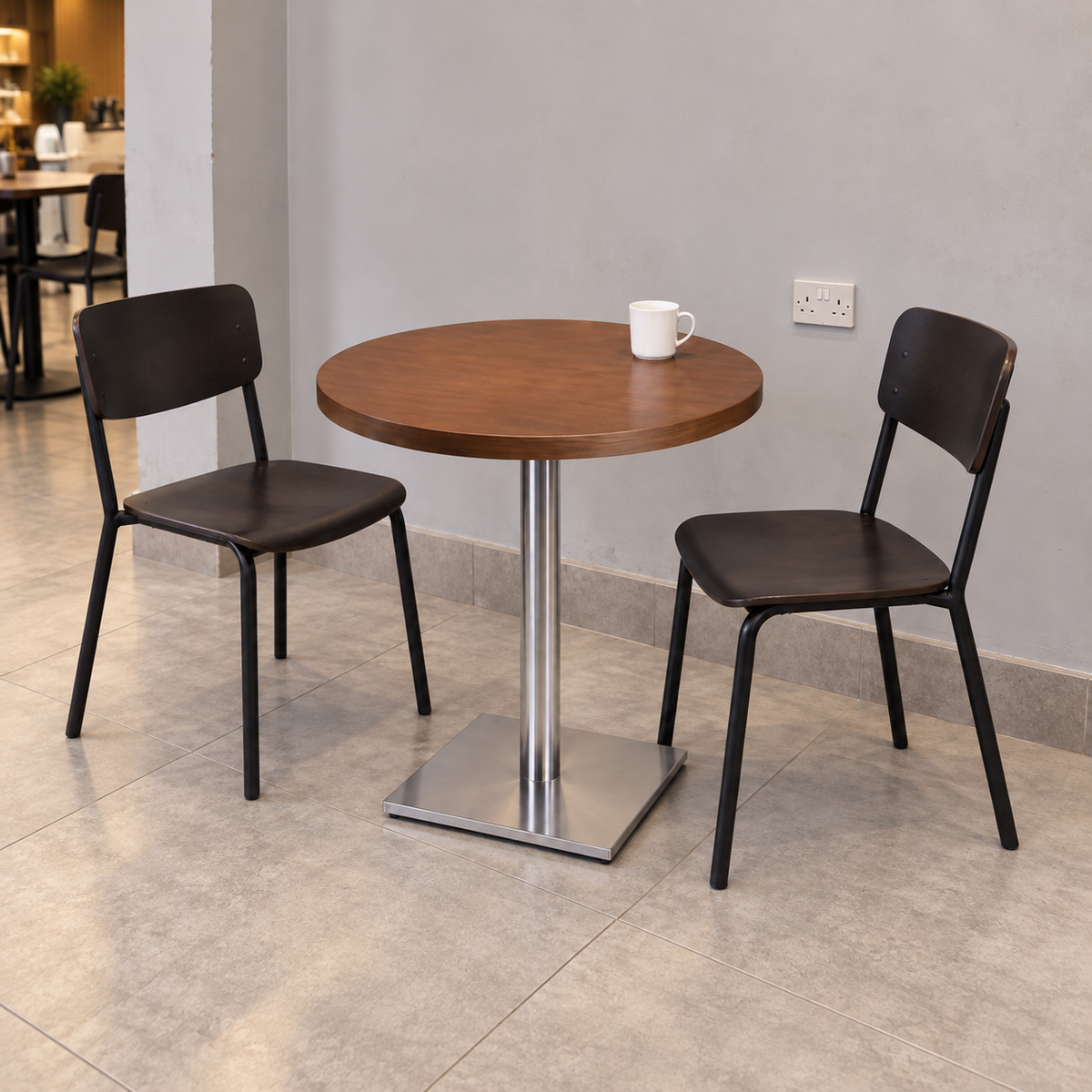 Stainless Steel Square Base Cafe Table — 450mm Base — stainless square450 lifestyle (square)