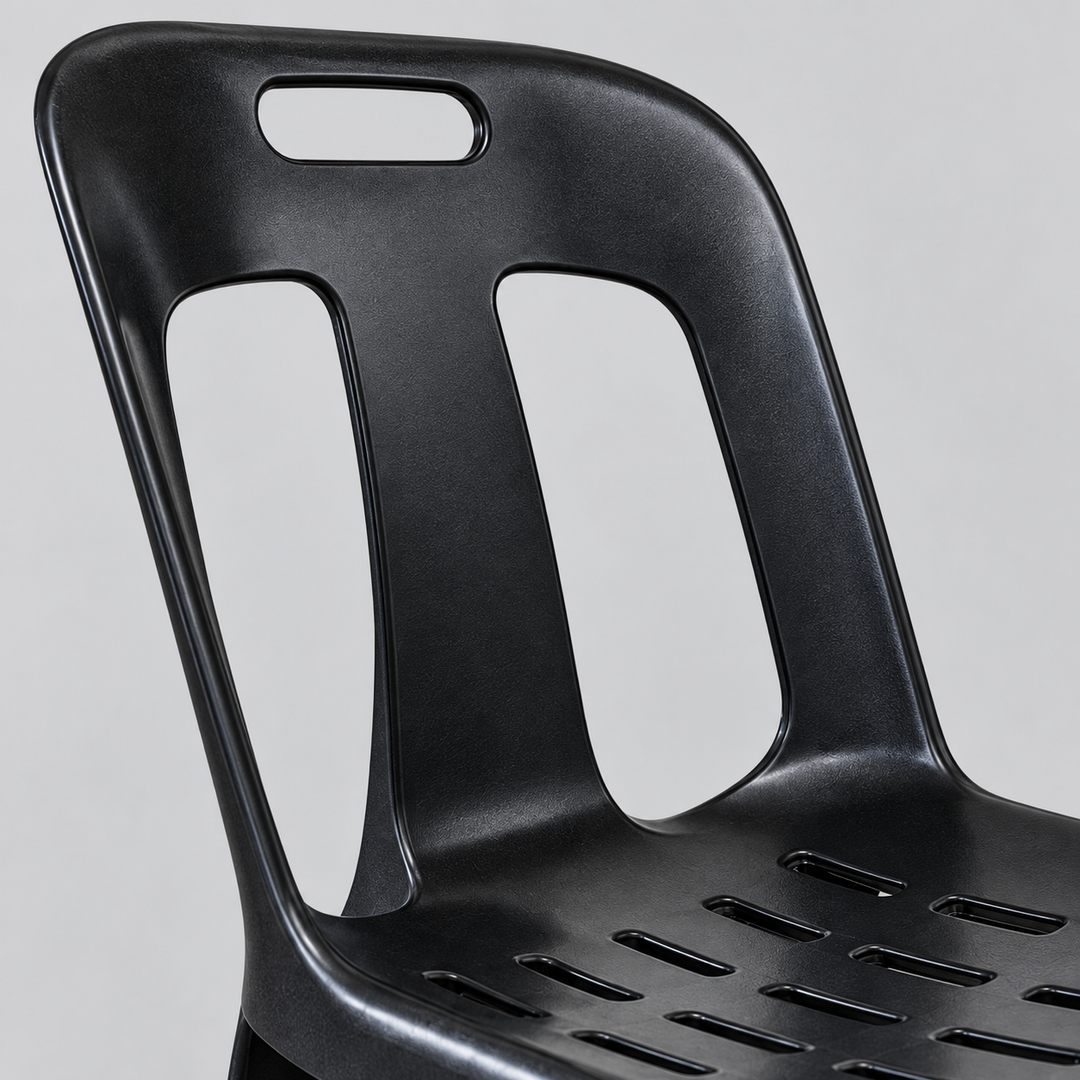 Black side chair handhold and backrest openings