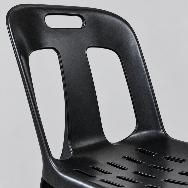 Black side chair handhold and backrest openings