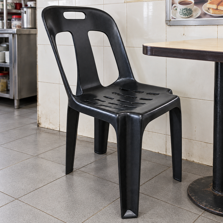 Black side chair in a Malaysian kopitiam