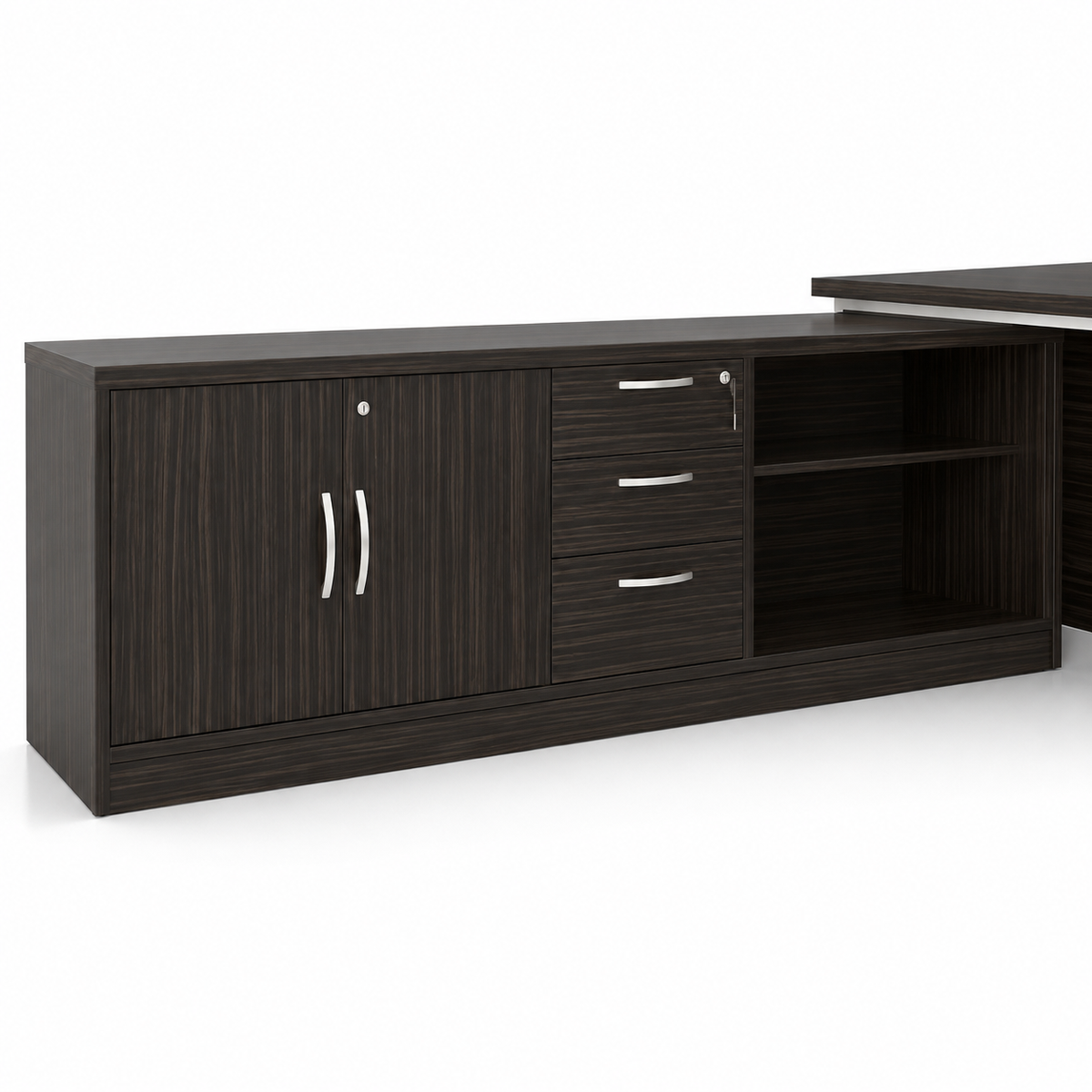 MARS integrated side cabinet with two hinged doors, three drawers and open shelf