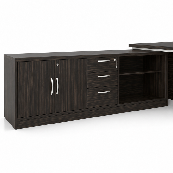 MARS integrated side cabinet with two hinged doors, three drawers and open shelf