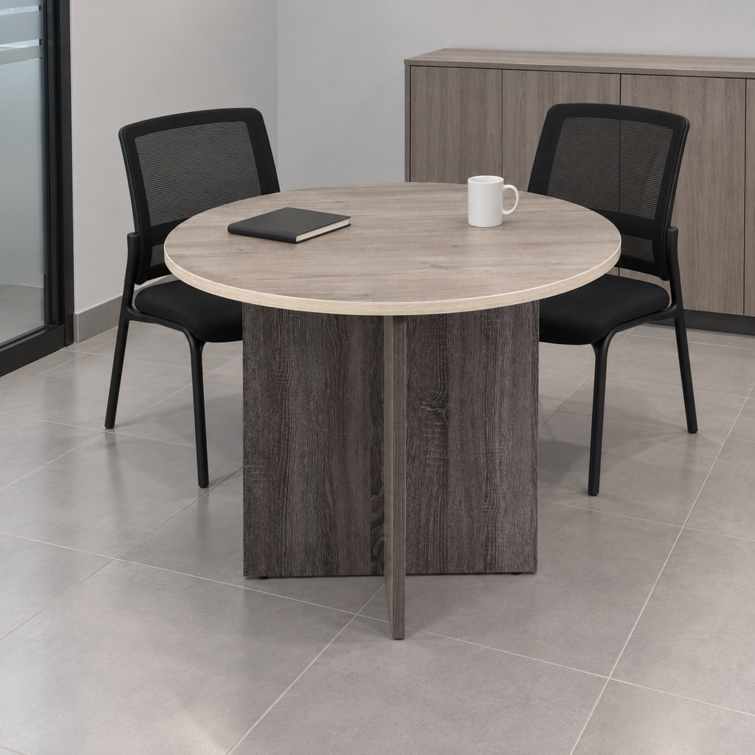 mp round 900 — exact table configuration in a Malaysian office; chairs are styling references