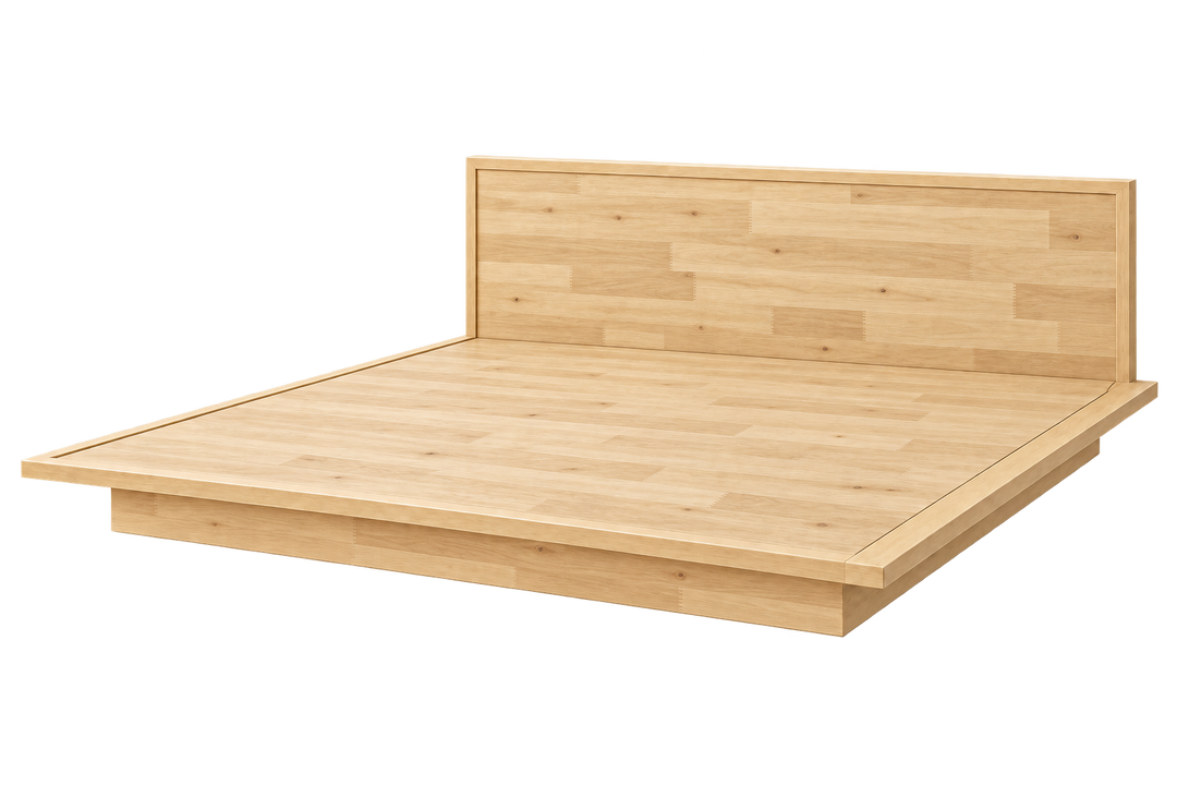 Natural rubberwood tatami king bed – transparent product view