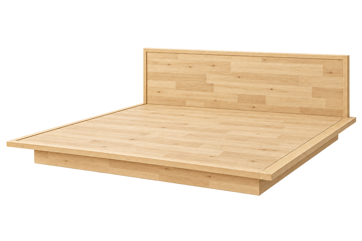Natural rubberwood tatami king bed – transparent product view
