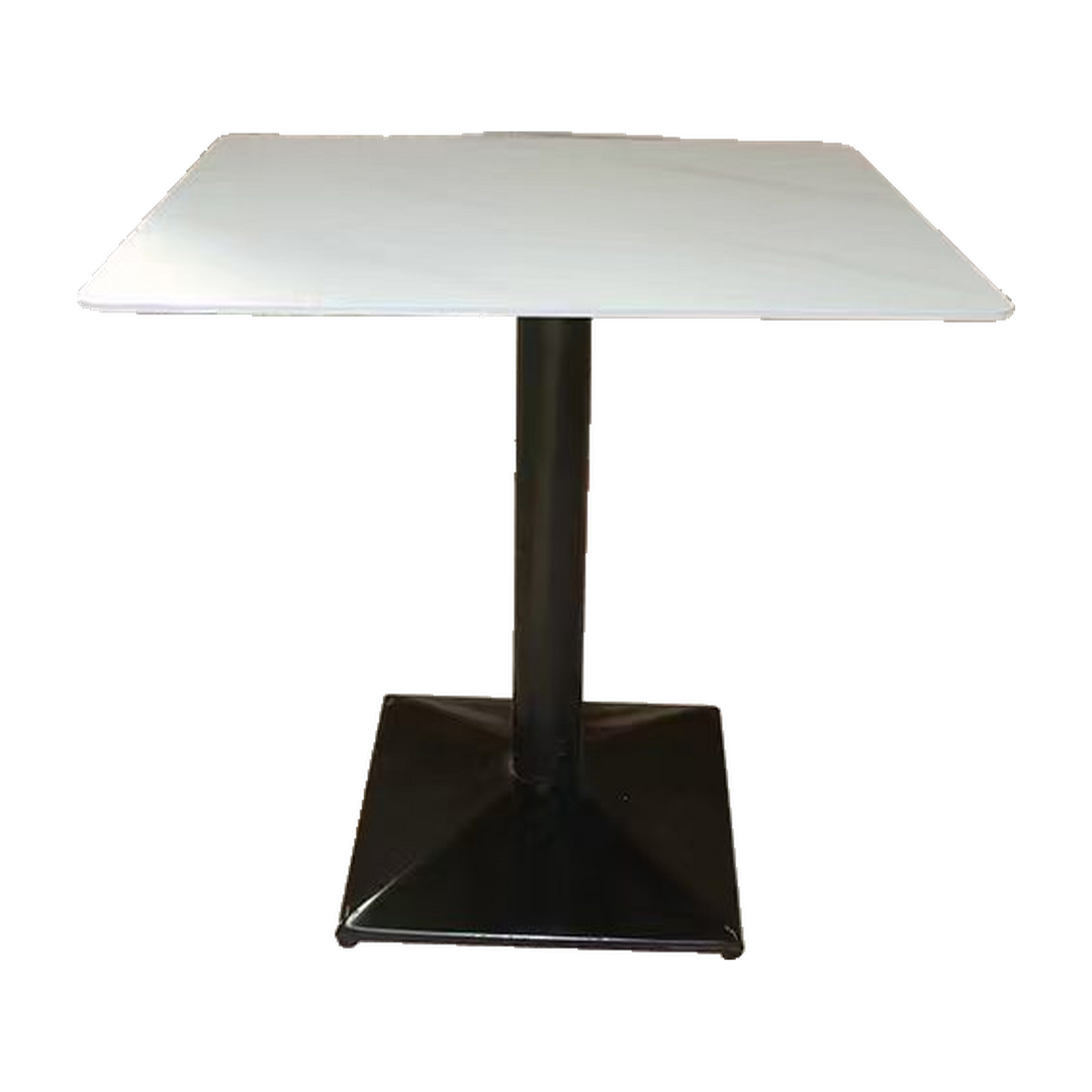 Square White Cafe Table with Raised Black Base – transparent product image