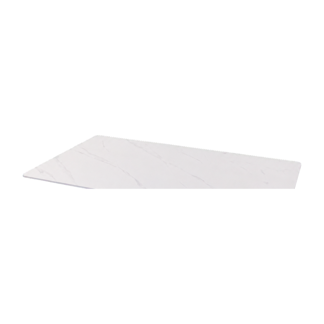 Rectangular Marble-Look Cafe Table with Raised Black Base – tabletop detail