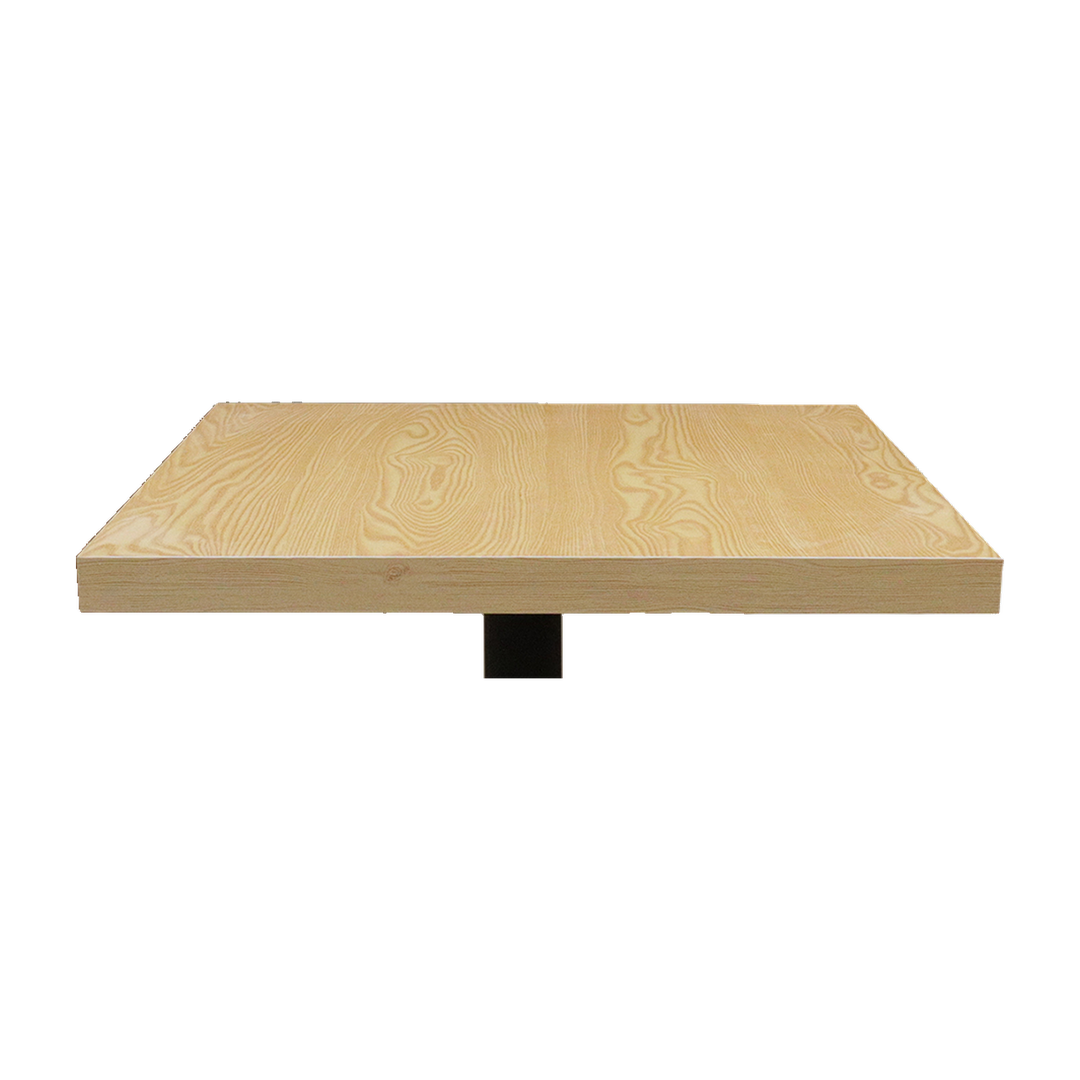 Square Woodgrain Cafe Table with Black Pedestal – tabletop detail