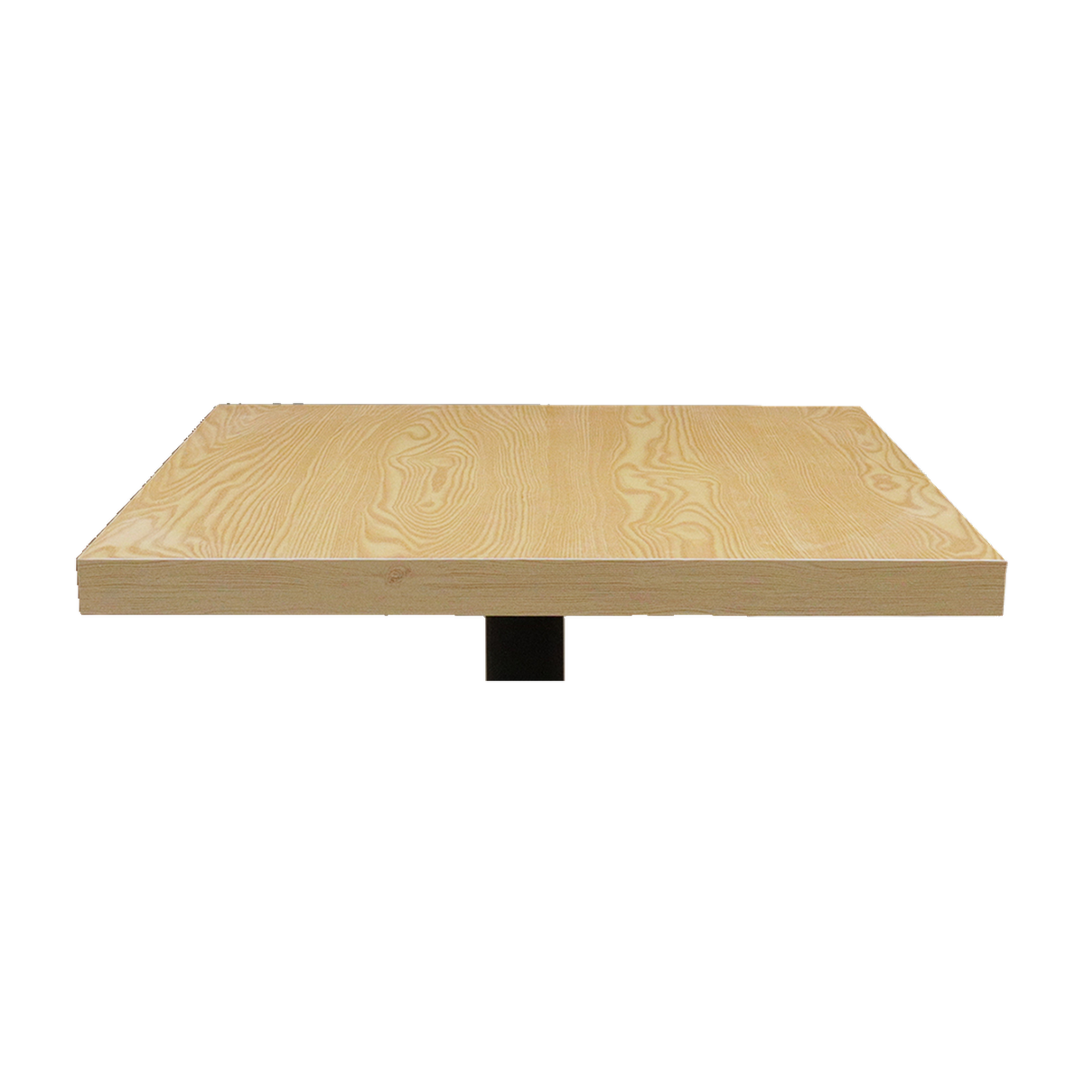 Square Woodgrain Cafe Table with Black Pedestal – tabletop detail