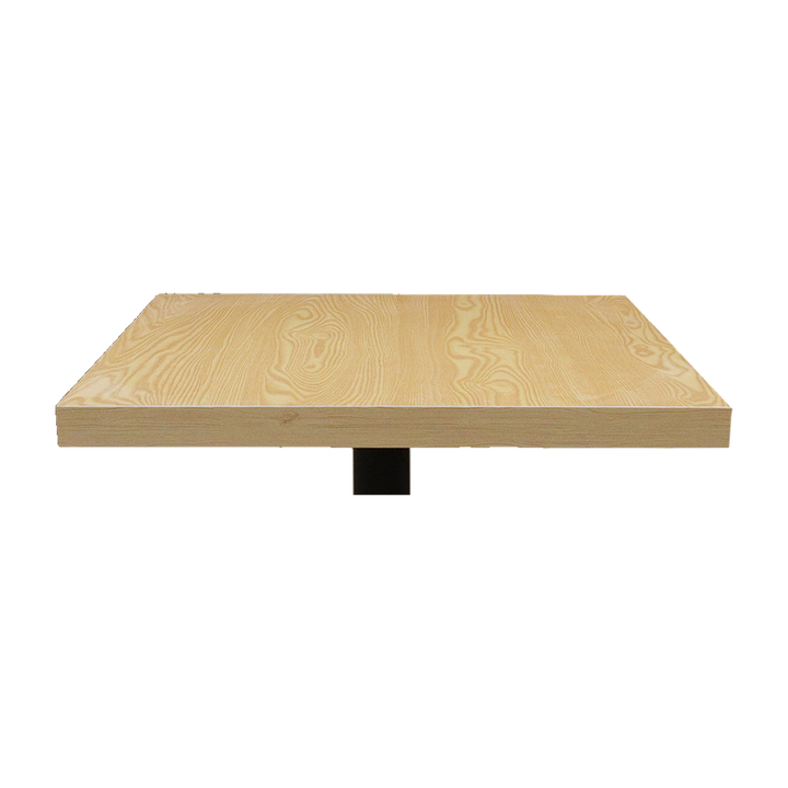 Square Woodgrain Cafe Table with Black Pedestal – tabletop detail
