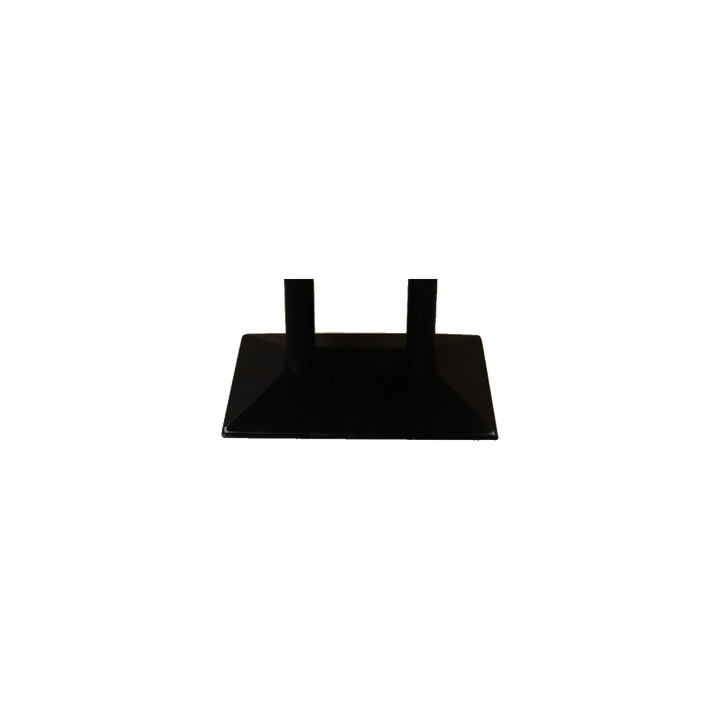 Rectangular Woodgrain Restaurant Table with Twin Black Pedestals – base detail