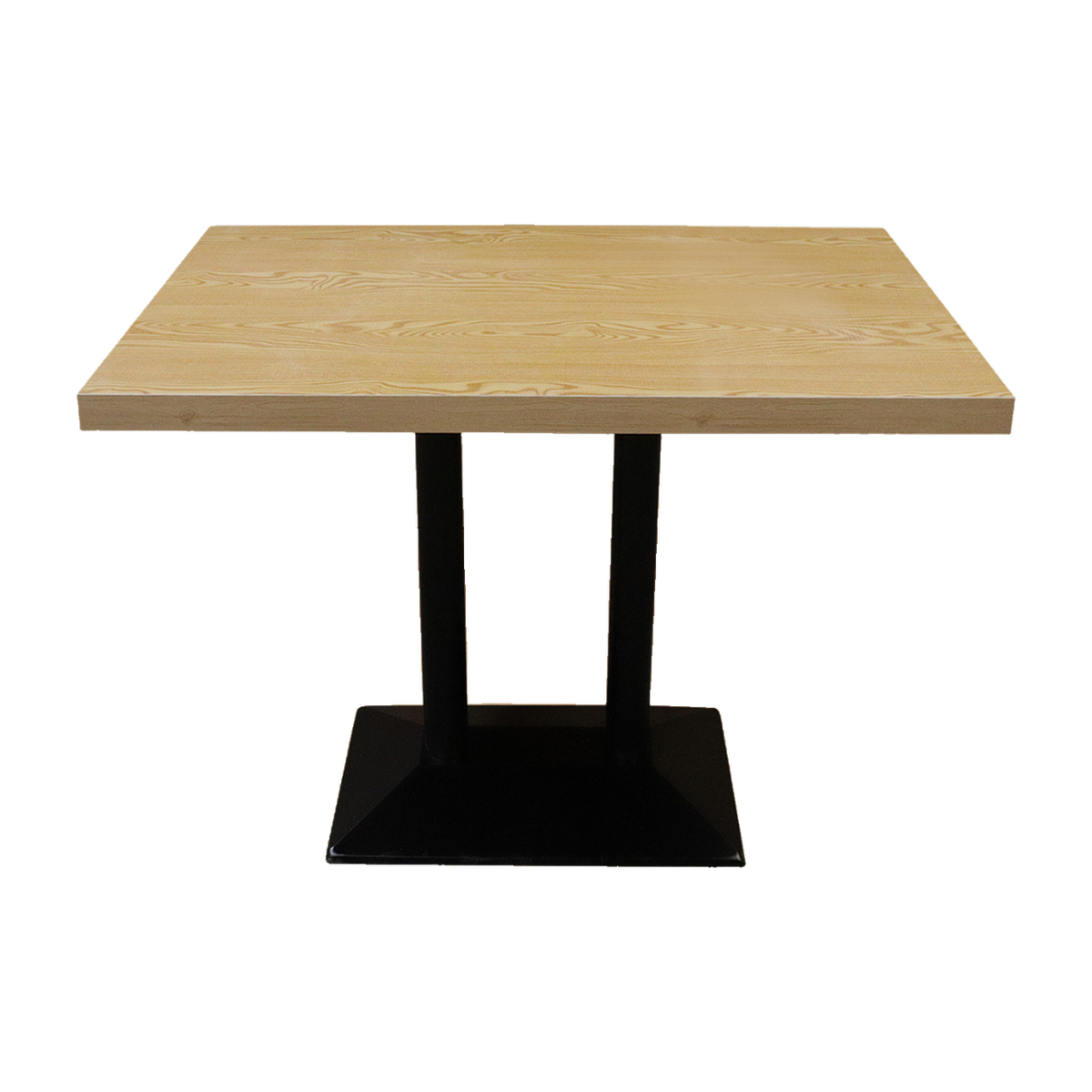 Rectangular Woodgrain Restaurant Table with Twin Black Pedestals – transparent product image