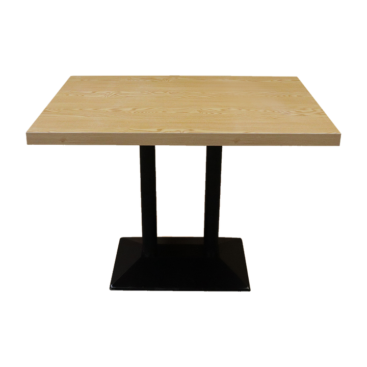 Rectangular Woodgrain Restaurant Table with Twin Black Pedestals – transparent product image