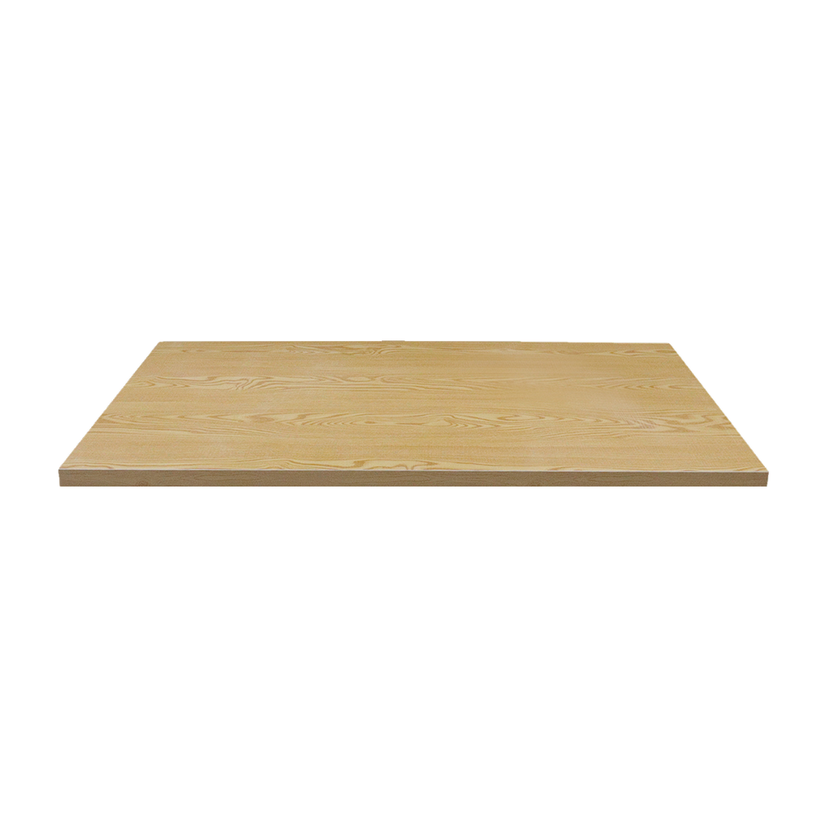 Rectangular Woodgrain Restaurant Table with Twin Black Pedestals – tabletop detail