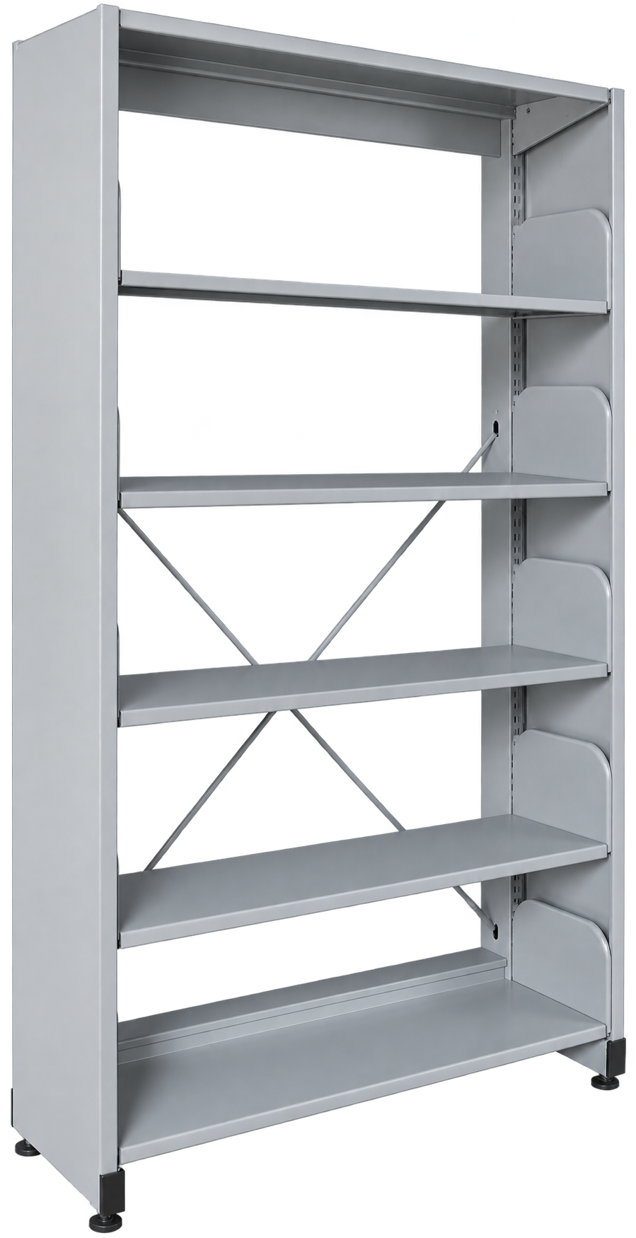 5-Level Single-Sided Steel Library Rack with Side Panels - Light Grey