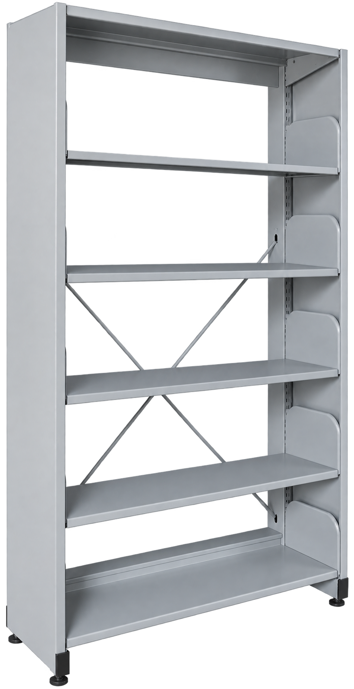 5-Level Single-Sided Steel Library Rack with Side Panels - Light Grey