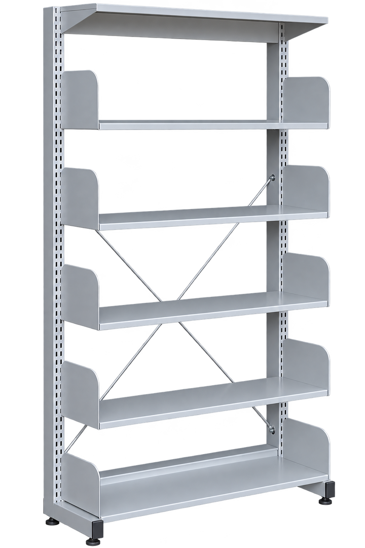 5-Level Single-Sided Steel Library Rack without Side Panels - Light Grey