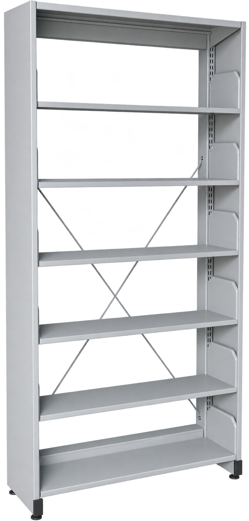 6-Level Single-Sided Steel Library Rack with Side Panels - Light Grey