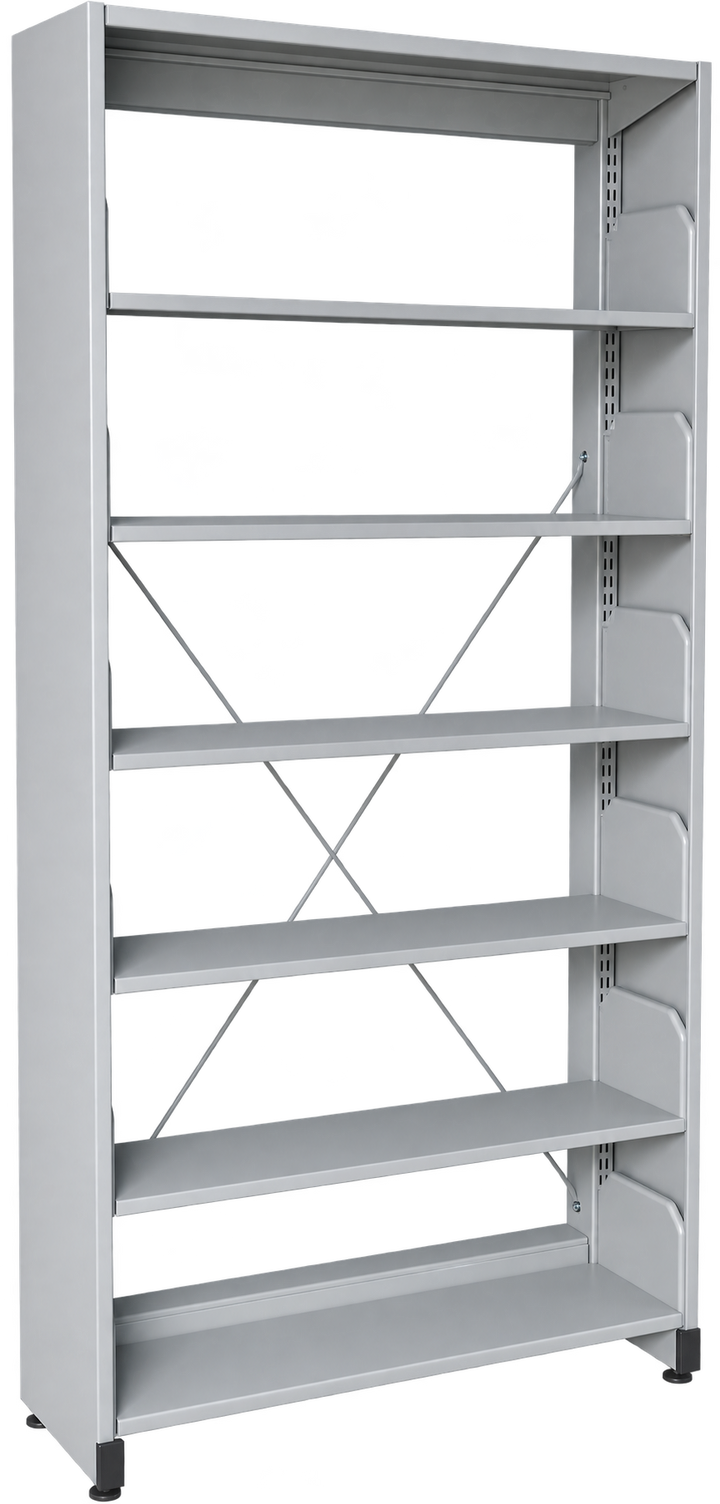 6-Level Single-Sided Steel Library Rack with Side Panels - Light Grey