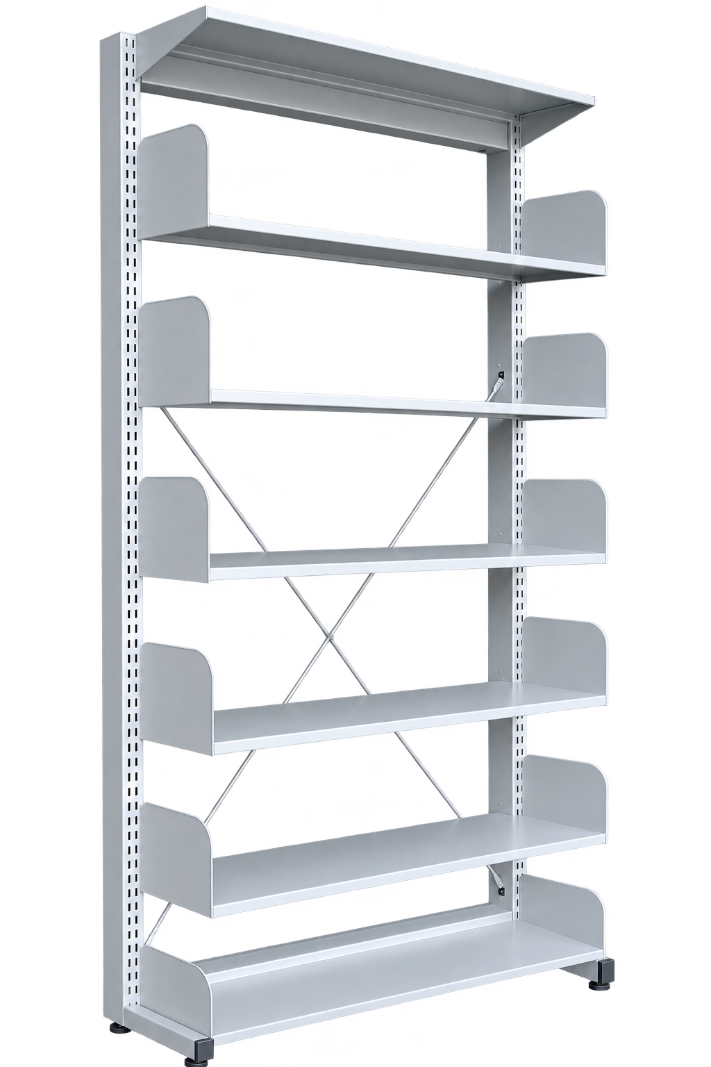 6-Level Single-Sided Steel Library Rack without Side Panels - Light Grey